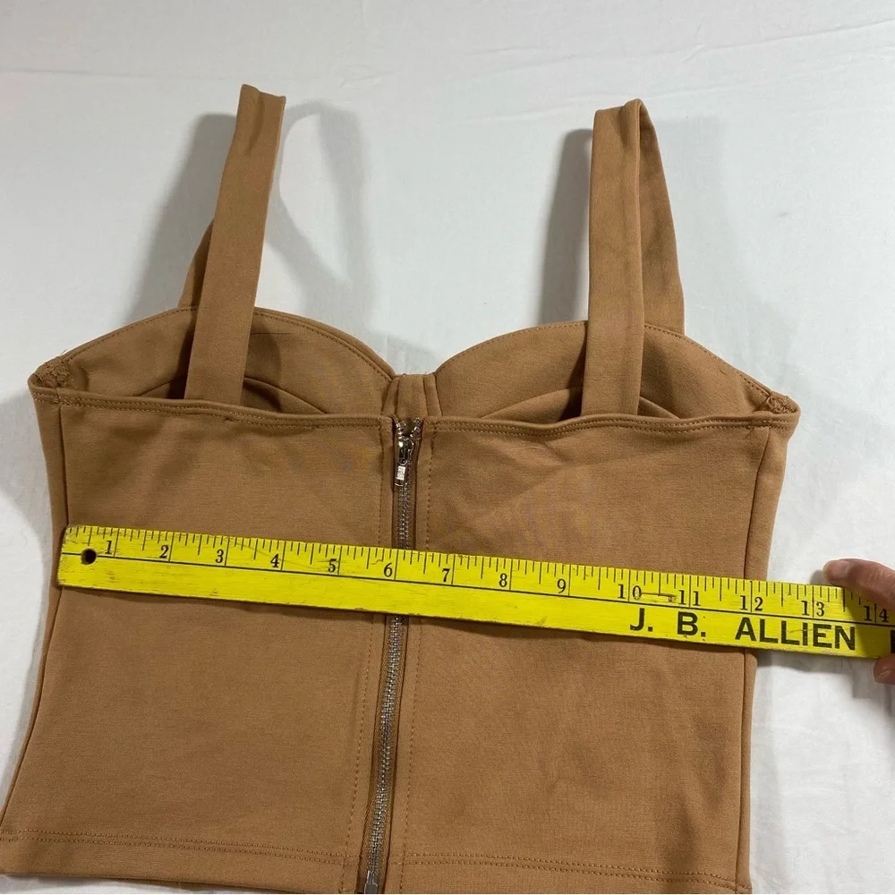 Tan corset cropped tanktop spaghetti strap zipper in the back bodycon Shirt